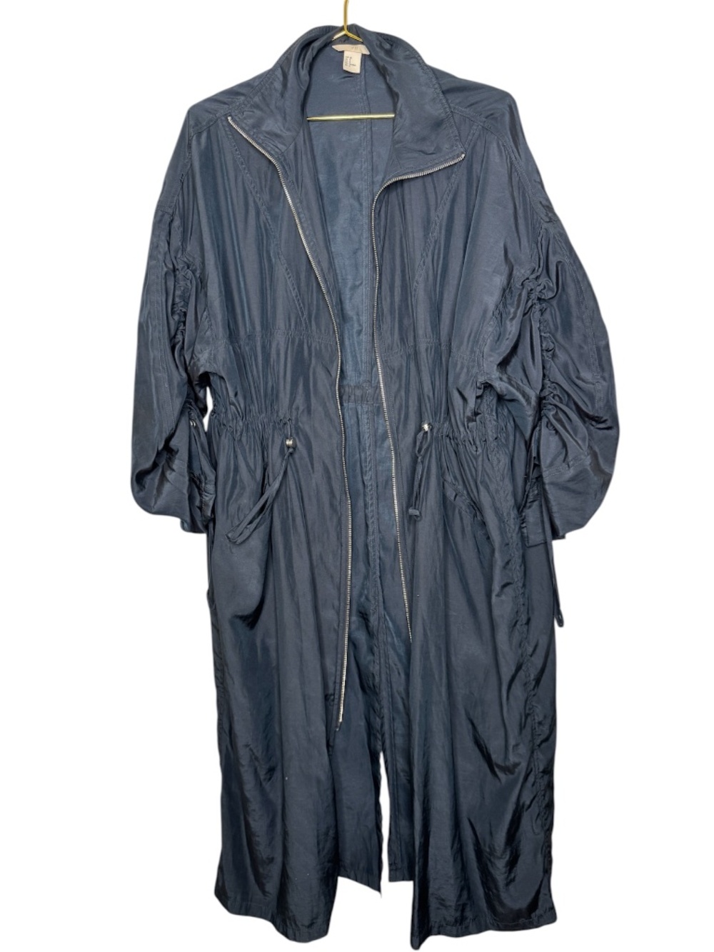Oversize  H&M Light weight Navy Longline trech coat rain jacket Size 8 pull ties
